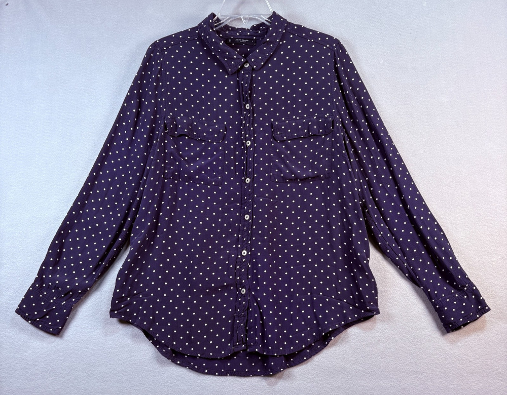 Lucky Brand Navy White Polka Dot Button Down Large